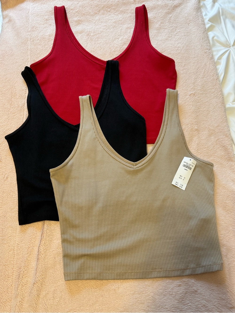 Hollister Ribbed V Neck Crop Tank Set of 3 - Red, Black, Taupe